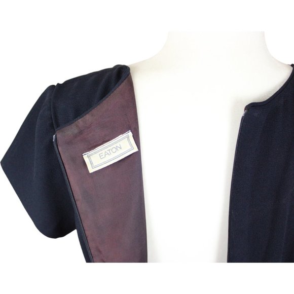 Vintage Navy Blue Eaton Dress Small Short Sleeve Empire Waist NYE Outfit D17 - Picture 12 of 12